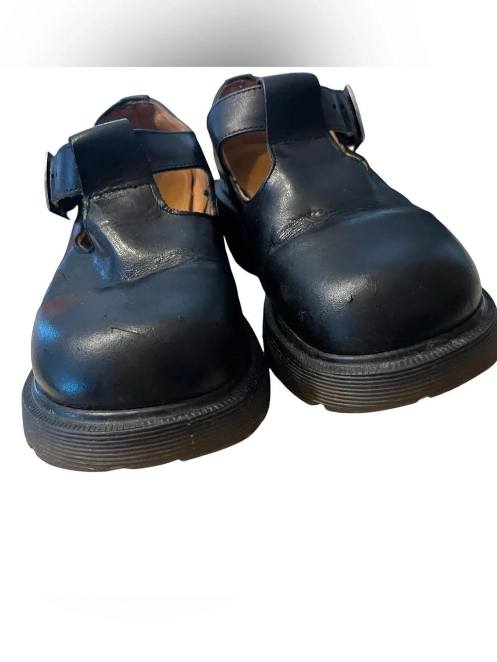 Vtg Dr. Martens MARY JANE England Black Leather Platform T-strap Buckle 8334